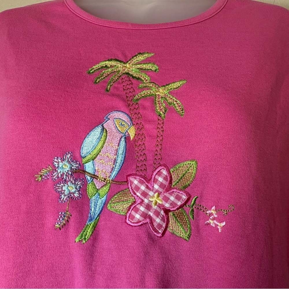 BonWorth Pink Vintage Tank Top with Parrot and Palm Tree Embroidery Women XL - Picture 2 of 5